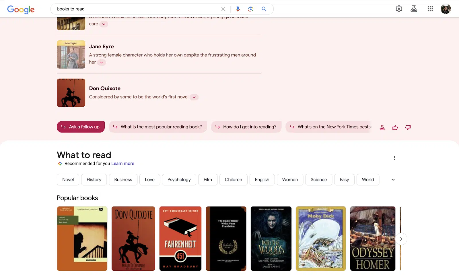 This search shows book covers and titles within SGE right above a large featured card with.... the same book covers and titles.