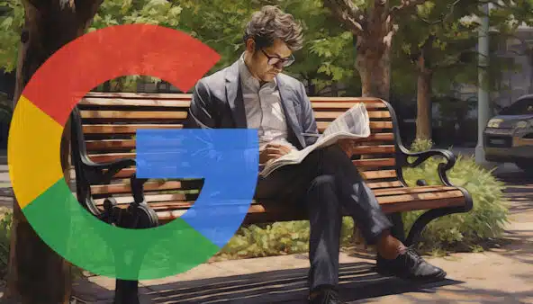man-newspaper-bench-google-logo